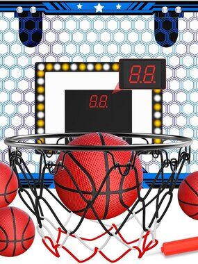 Indoor Basketball Hoop for Kids, Over The Door Mini Basketball Hoop Set with LED